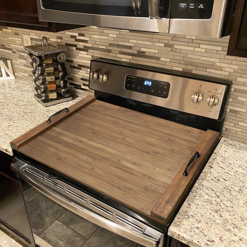 GASHELL Noodle Board Stove Cover with Handles, Multiple Stove Top Cover Board for Electric/Gas Stove Top(Retro Brown) - Image 2