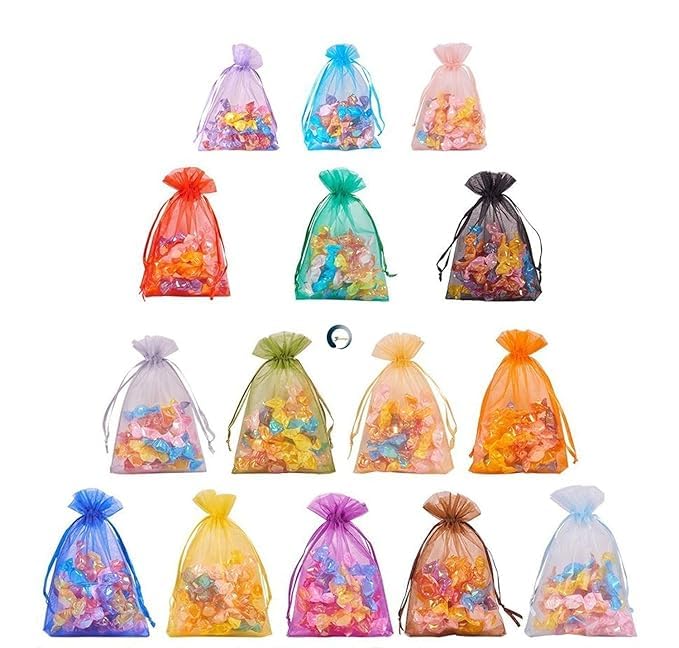 Adaamya® 50 Pcs Mix Colour Organza Unisex stylish Drawstring Potli Pouch for Jewellery, Money Notes, Women Wallet, Gift Bags rakhi, handbag Shagun Pouch, Candy Bags, Cosmetics (3" X4 (8 x 10 Cm)) - Image 2