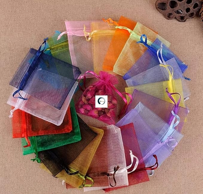 Adaamya® 50 Pcs Mix Colour Organza Unisex stylish Drawstring Potli Pouch for Jewellery, Money Notes, Women Wallet, Gift Bags rakhi, handbag Shagun Pouch, Candy Bags, Cosmetics (3" X4 (8 x 10 Cm)) - Image 4