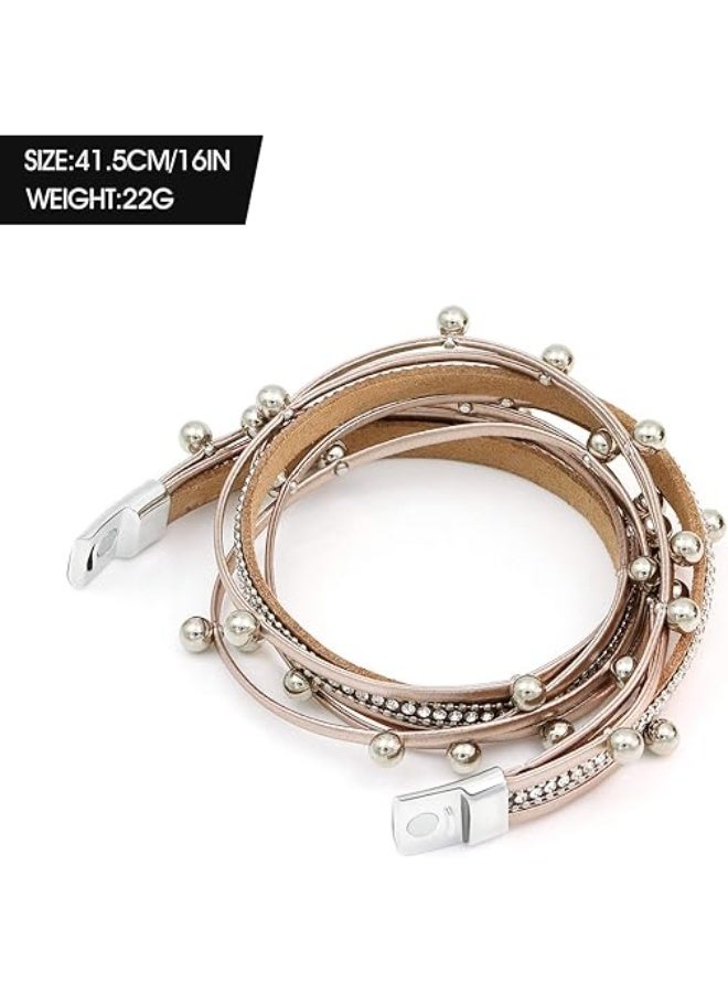 Goolsky 1pc Multi-Layered Faux Leather Bracelet for Men Women, Stylish Design Double Wrap Long Bracelet with Rhinestones, Party Jewelry, Gifts for Home Girlfriend Boyfriend - Image 2