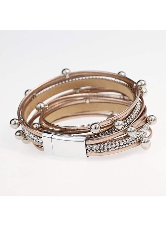 Goolsky 1pc Multi-Layered Faux Leather Bracelet for Men Women, Stylish Design Double Wrap Long Bracelet with Rhinestones, Party Jewelry, Gifts for Home Girlfriend Boyfriend - Image 3