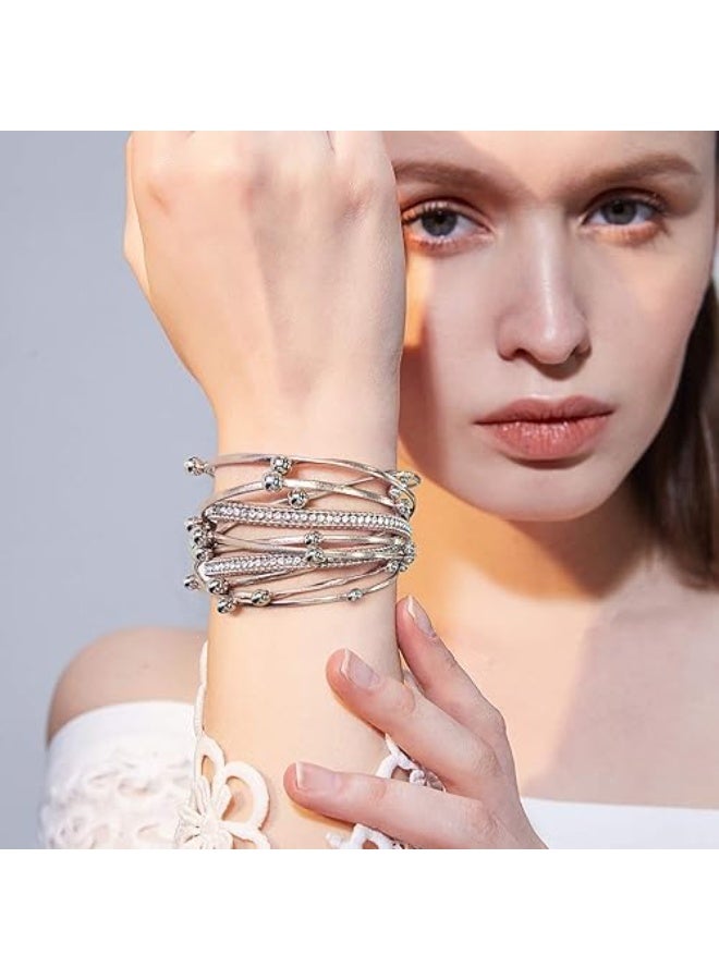 Goolsky 1pc Multi-Layered Faux Leather Bracelet for Men Women, Stylish Design Double Wrap Long Bracelet with Rhinestones, Party Jewelry, Gifts for Home Girlfriend Boyfriend - Image 4
