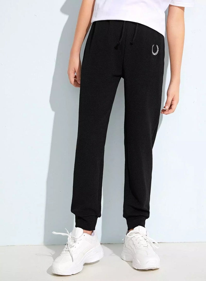 Boys Drawstring Waist Embroidery Detail Pants - Image 5