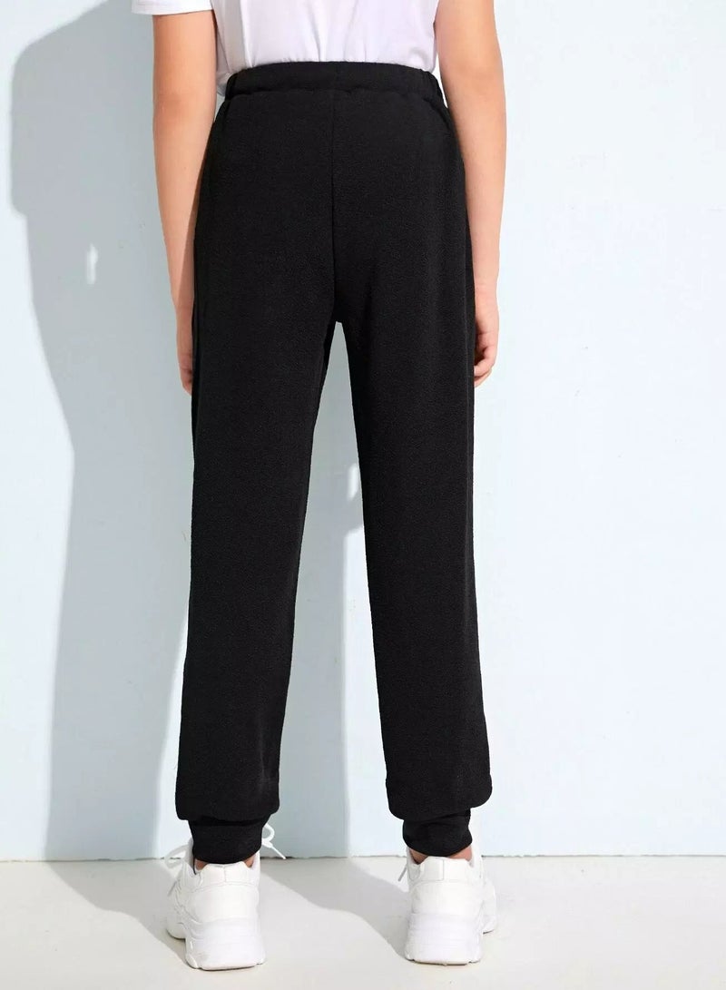 Boys Drawstring Waist Embroidery Detail Pants - Image 2