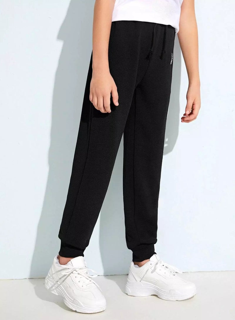 Boys Drawstring Waist Embroidery Detail Pants - Image 3