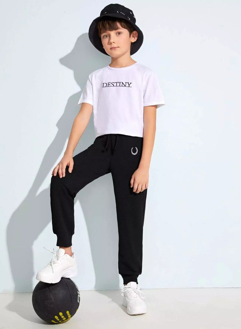 Boys Drawstring Waist Embroidery Detail Pants - Image 4