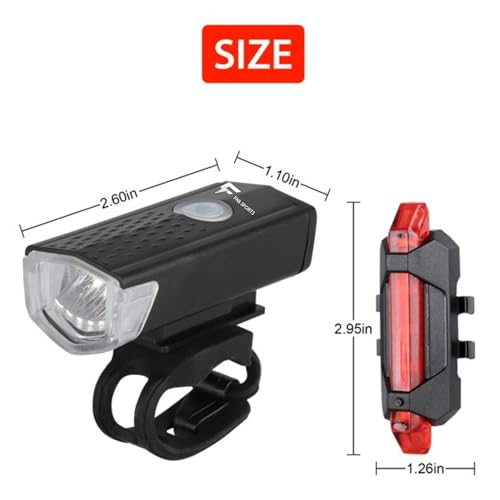 FabSports USB Rechargeable Bike Headlight & Tail Light Set/Combo, Bright, Waterproof LED Light for Road/Mountain Bicycles - Image 3