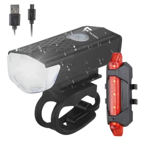 FabSports USB Rechargeable Bike Headlight & Tail Light Set/Combo, Bright, Waterproof LED Light for Road/Mountain Bicycles - Image 1