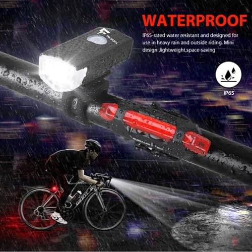 FabSports USB Rechargeable Bike Headlight & Tail Light Set/Combo, Bright, Waterproof LED Light for Road/Mountain Bicycles - Image 5