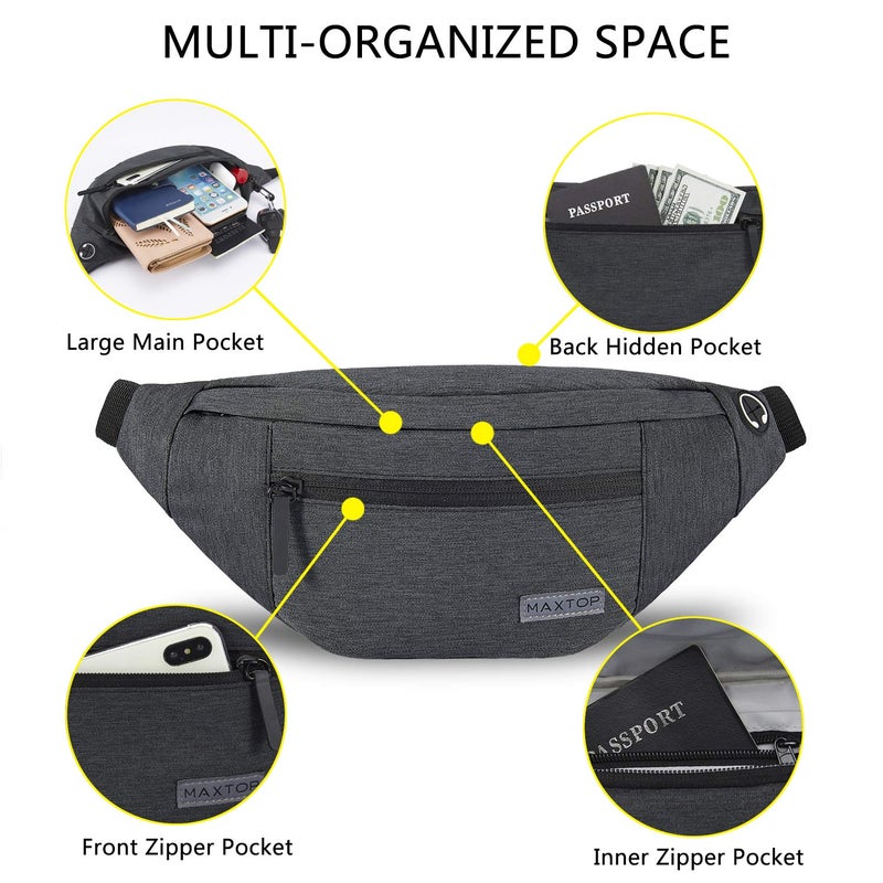 Maxtop Crossbody Fanny Pack Belt Bags Women Men Shoulder Sling Bag with 4-Zipper Pockets,Gifts for Enjoy Sports Festival Workout Traveling Running Casual Hands-Free Waist Pack Carrying All Phones, Large - Image 3