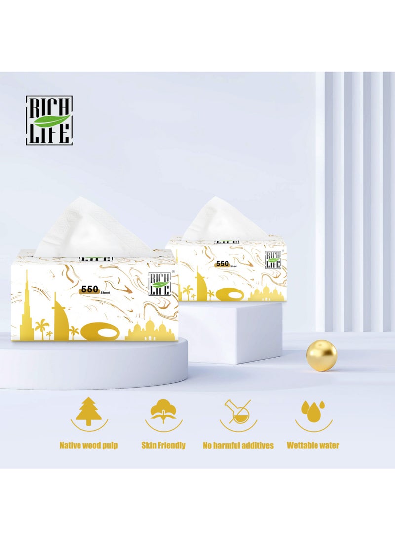 Facial Tissue - Premium Quality 5-Ply - 550 Sheets | 5 Value Packs | Soft, Durable & Moisture Proof | 100% Raw Wood Pulp - Ideal for Wet & Dry | Available in 5 to 40 Packs