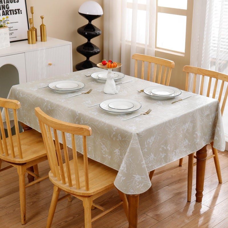 Walrus Heavy Duty Vinyl Tablecloth with Flannel Backing Waterproof Oil-Proof Plastic Table Cloth Stain-Resistant Wipeable Rectangle or Square Table Cover for Indoor and Outdoor (Beige Leaf,60x84 Inch) - Image 3