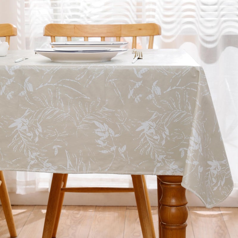 Walrus Heavy Duty Vinyl Tablecloth with Flannel Backing Waterproof Oil-Proof Plastic Table Cloth Stain-Resistant Wipeable Rectangle or Square Table Cover for Indoor and Outdoor (Beige Leaf,60x84 Inch) - Image 2