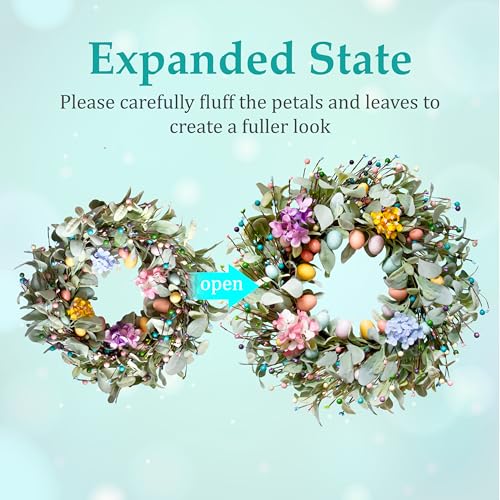 Montekin 20 Inch Spring Easter Wreath with Eggs & Lambs Ear – Artificial Eucalyptus Holiday Front Door Wreath for Farmhouse, Indoor Outdoor Home Décor, Easter Egg Wreath for Spring - Image 5