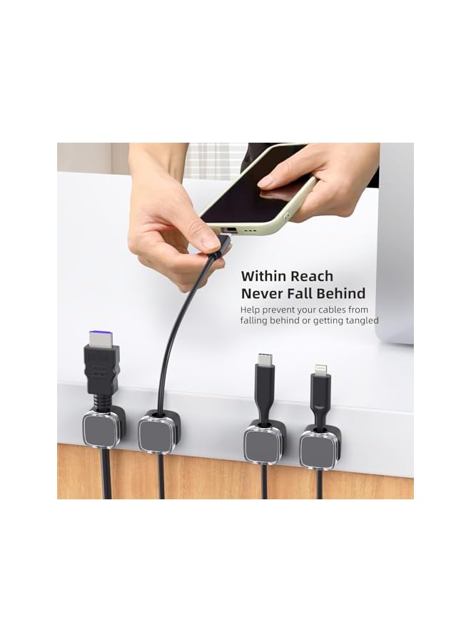 Green Tiger Magnetic Cable Clips, 6 Pack Under Desk Cable Management, Strong Adhesive Wire Holder Keeper, Hide Phone USB Cable for Car Home Office Kitchen Office Desk Nightstand, Crystal (black) - Image 3