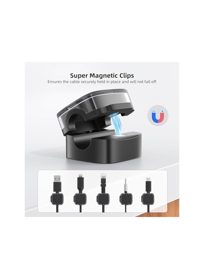 Green Tiger Magnetic Cable Clips, 6 Pack Under Desk Cable Management, Strong Adhesive Wire Holder Keeper, Hide Phone USB Cable for Car Home Office Kitchen Office Desk Nightstand, Crystal (black) - Image 5