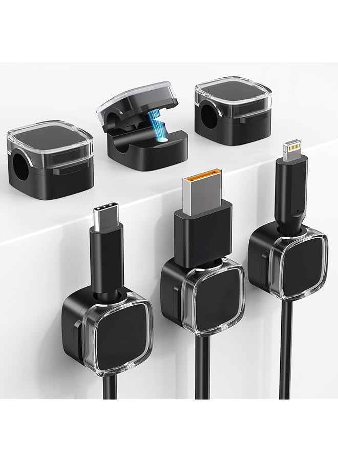 Green Tiger Magnetic Cable Clips, 6 Pack Under Desk Cable Management, Strong Adhesive Wire Holder Keeper, Hide Phone USB Cable for Car Home Office Kitchen Office Desk Nightstand, Crystal (black) - Image 1