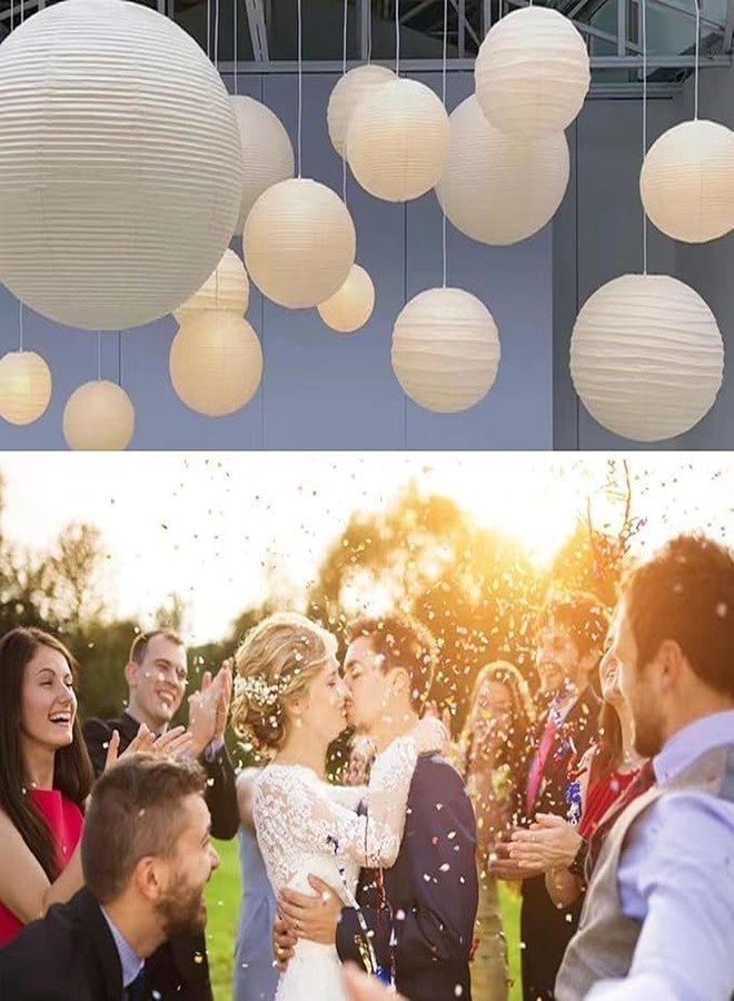 The Decor Affair 12 قطعة من الفوانيس الورقية البيضاء - مصابيح معلقة دائرية صينية يابانية، المقاسات: 6 بوصات، 8 بوصات، 10 بوصات، 12 بوصة (3 قطع من كل مقاس) - Image 5