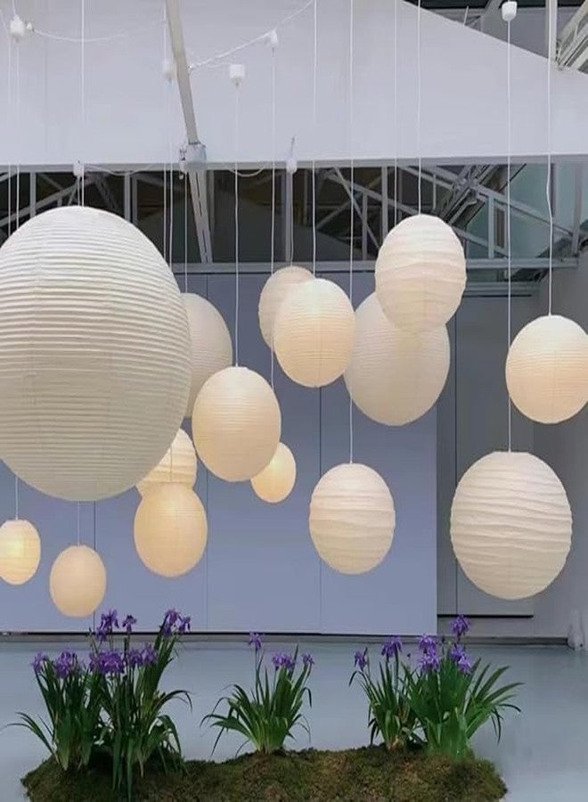 The Decor Affair 12 قطعة من الفوانيس الورقية البيضاء - مصابيح معلقة دائرية صينية يابانية، المقاسات: 6 بوصات، 8 بوصات، 10 بوصات، 12 بوصة (3 قطع من كل مقاس) - Image 3
