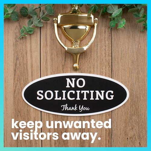 ExcelMark No Soliciting Sign for House or Business – Durable Indoor/Outdoor Sign – Easily Attach to Front Door - UV and Weather Resistant (Small - 2"x 5", Black with White Letters) - Image 2