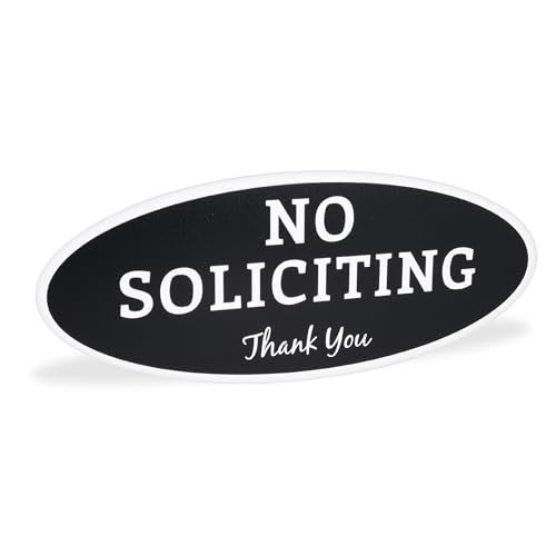 ExcelMark No Soliciting Sign for House or Business – Durable Indoor/Outdoor Sign – Easily Attach to Front Door - UV and Weather Resistant (Small - 2"x 5", Black with White Letters) - Image 1