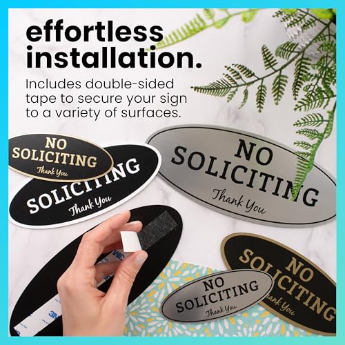 ExcelMark No Soliciting Sign for House or Business – Durable Indoor/Outdoor Sign – Easily Attach to Front Door - UV and Weather Resistant (Small - 2"x 5", Black with White Letters) - Image 4