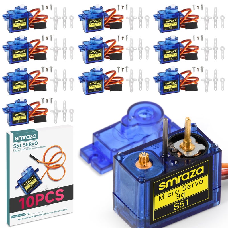 Smraza مجموعة محركات سيرفو ميكرو سمرازا 10 قطع SG90 9G (تروس معدنية) لمشاريع أردوينو، الروبوتات RC، ذراع الروبوت، الطائرات المروحية، الطائرات، التحكم في السيارات والقوارب، تطبيقات السيرفو الصغيرة - Image 1