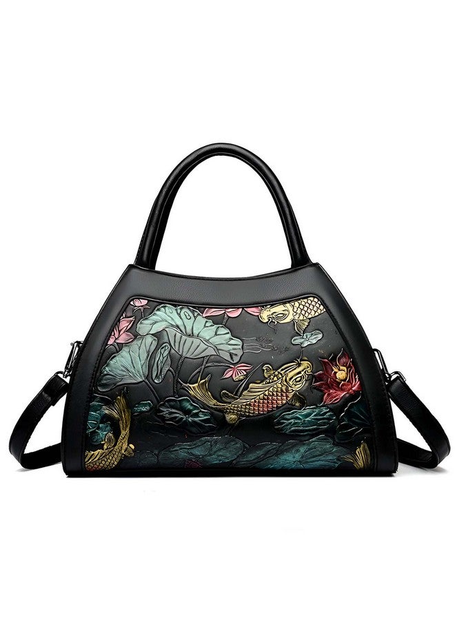 Syga SYGA Women Elegant Peacock Embossed Shell Handbag - Stylish Shoulder Purse with Artistic Detailing(Lucky Fish Black)  - Image 1