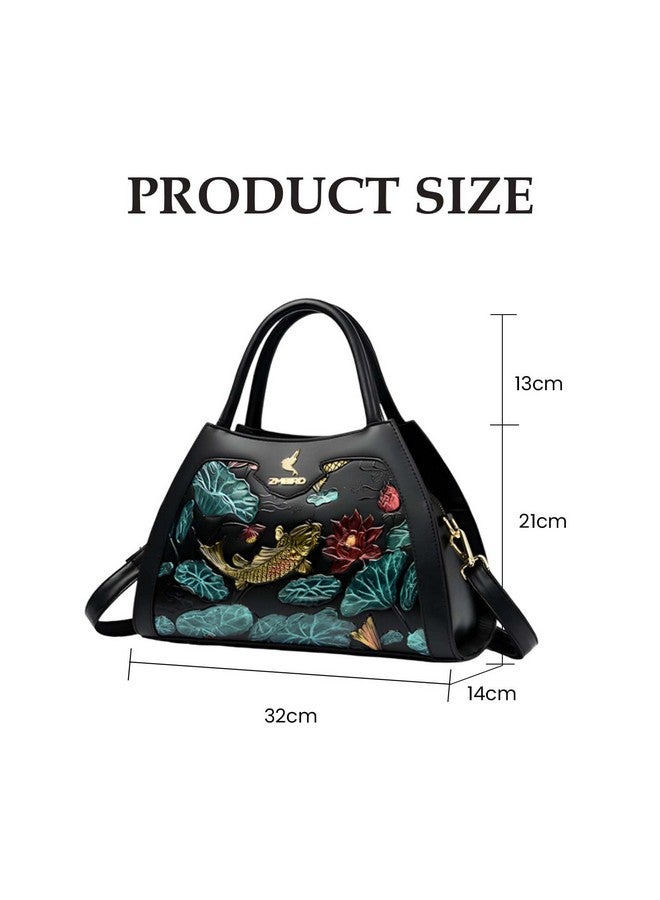Syga SYGA Women Elegant Peacock Embossed Shell Handbag - Stylish Shoulder Purse with Artistic Detailing(Lucky Fish Black)  - Image 4