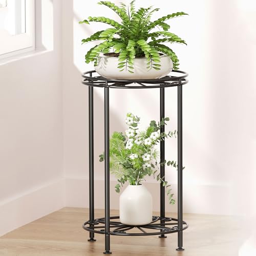 Josmimic Plant Stand 2-Tier 10.2in Width 16.4in Tall Flower Pot Rack Small Plant Table Metal For Indoor Outdoor - Image 1