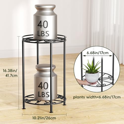 Josmimic Plant Stand 2-Tier 10.2in Width 16.4in Tall Flower Pot Rack Small Plant Table Metal For Indoor Outdoor - Image 3