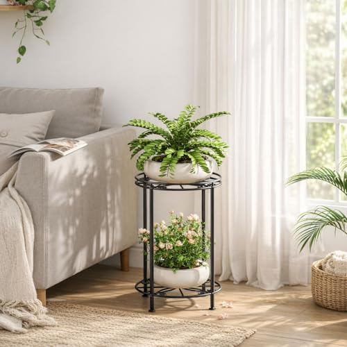 Josmimic Plant Stand 2-Tier 10.2in Width 16.4in Tall Flower Pot Rack Small Plant Table Metal For Indoor Outdoor - Image 2