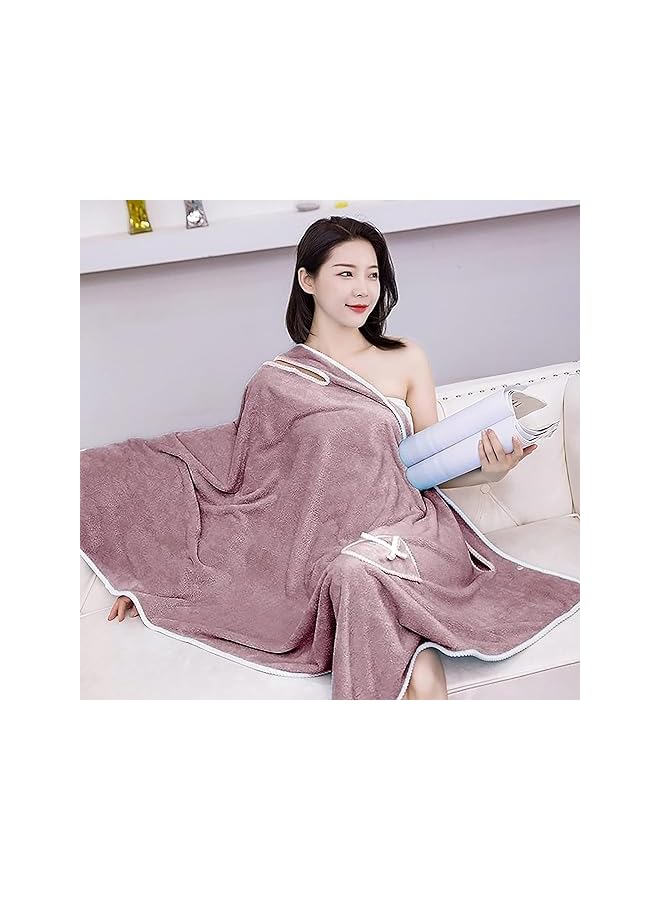 The Bros Coral Velvet Bath Towel Skirt Soft & Absorbent With Bowknot Wearable Bath Towel,Quick Drying Coral Velvet Bath Skirt for Woman,Purple - Image 5