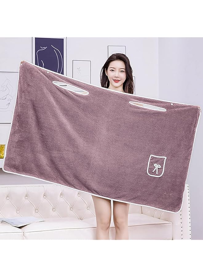 The Bros Coral Velvet Bath Towel Skirt Soft & Absorbent With Bowknot Wearable Bath Towel,Quick Drying Coral Velvet Bath Skirt for Woman,Purple - Image 1