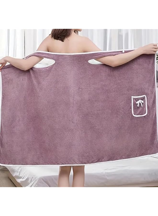 The Bros Coral Velvet Bath Towel Skirt Soft & Absorbent With Bowknot Wearable Bath Towel,Quick Drying Coral Velvet Bath Skirt for Woman,Purple - Image 4