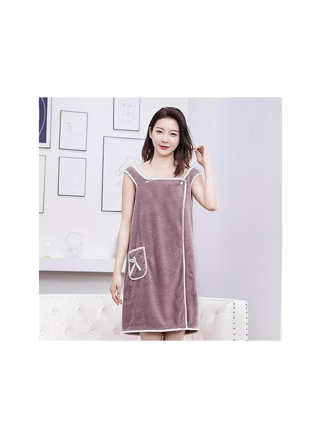 The Bros Coral Velvet Bath Towel Skirt Soft & Absorbent With Bowknot Wearable Bath Towel,Quick Drying Coral Velvet Bath Skirt for Woman,Purple - Image 3