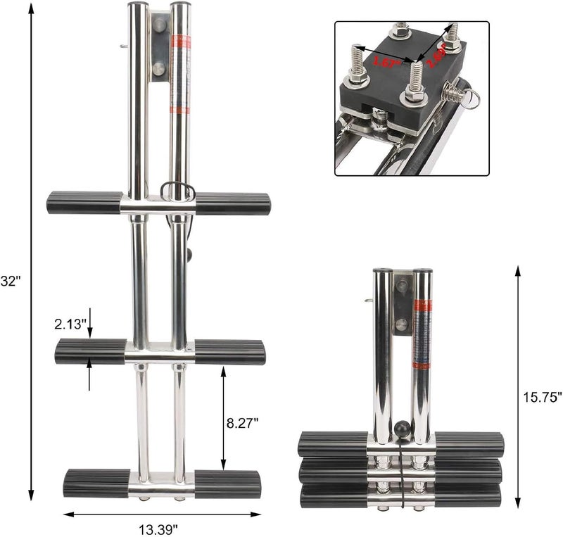woobles 3 Step Dual Vertical Telescopic Boat Dive Ladder with transom mounting Bracket and Screws,316 Stainless Steel Sport Ladder for Marine Boat Yacht Swimming Pool - Image 2