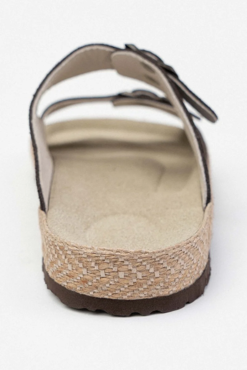 نيشانتاشي شوز Sarrah Brown Suede Double Buckle Detailed Flat Sole Women's Slippers