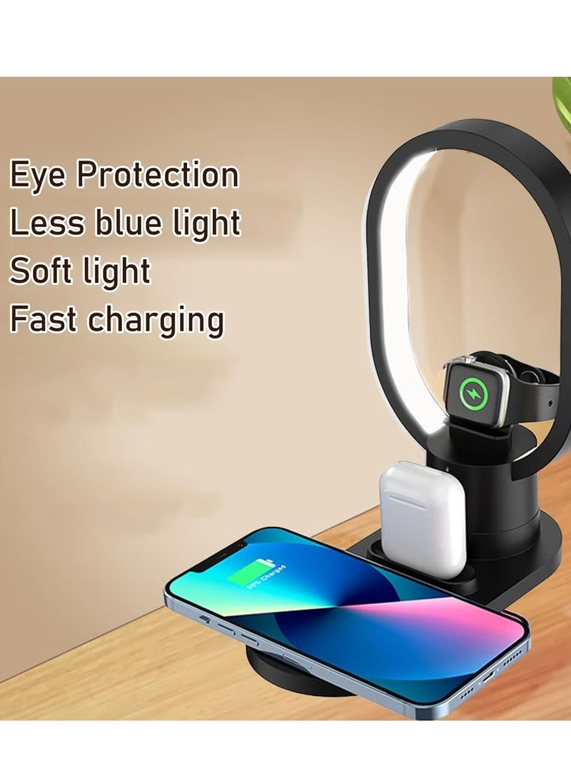 4-in-1 LED Bedside Lamp with 15W Fast Wireless Charger - Magnetic Phone Holder, Touch Night Light & Desk Organizer - Multi-Function Smart Table Lamp for Home & Office - Image 1