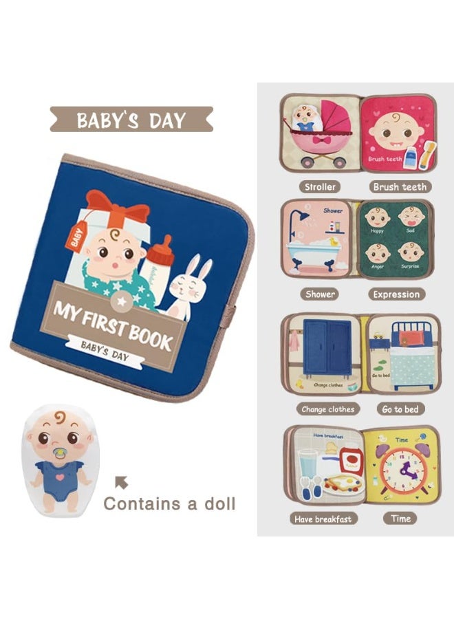 بيبي لاند كتب قماشية ناعمة للأولاد والبنات، كتب أنشطة وهادئة للأطفال الصغار والرضع، كتب حسية تفاعلية مع ساعة وتعبير (متعددة الألوان) - Image 2