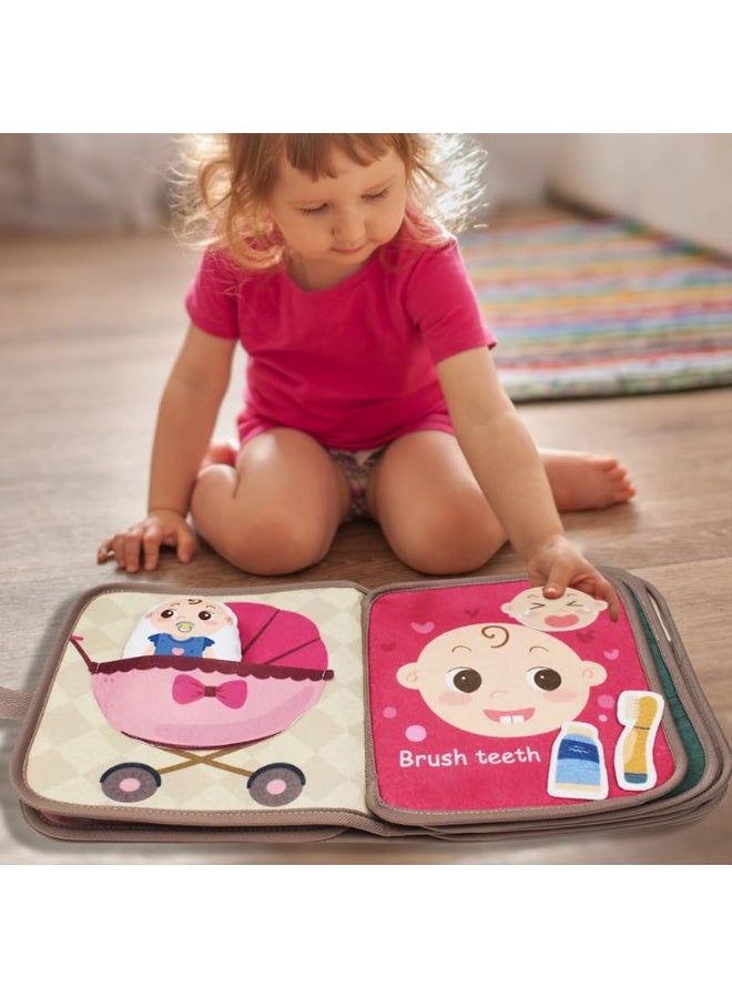 بيبي لاند كتب قماشية ناعمة للأولاد والبنات، كتب أنشطة وهادئة للأطفال الصغار والرضع، كتب حسية تفاعلية مع ساعة وتعبير (متعددة الألوان) - Image 3