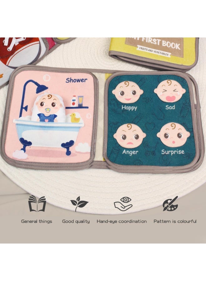 بيبي لاند كتب قماشية ناعمة للأولاد والبنات، كتب أنشطة وهادئة للأطفال الصغار والرضع، كتب حسية تفاعلية مع ساعة وتعبير (متعددة الألوان) - Image 4