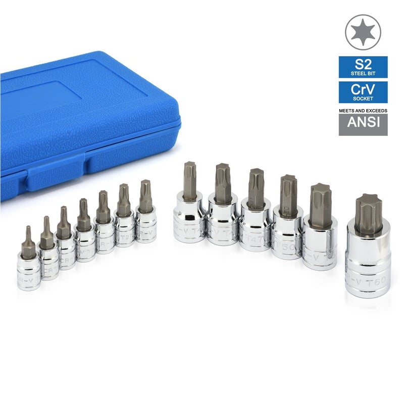 Neiko NEIKO 10071A 13-Piece Torx Bit Socket Set, S2 and Cr-V Steel, 1/4-Inch, 3/8-Inch and 1/2-Inch Drive, 2mm to 14mm, Torx Bit Set, Torque Bit Set, Torx Socket Set  - Image 3