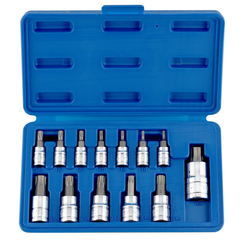 Neiko NEIKO 10071A 13-Piece Torx Bit Socket Set, S2 and Cr-V Steel, 1/4-Inch, 3/8-Inch and 1/2-Inch Drive, 2mm to 14mm, Torx Bit Set, Torque Bit Set, Torx Socket Set  - Image 1
