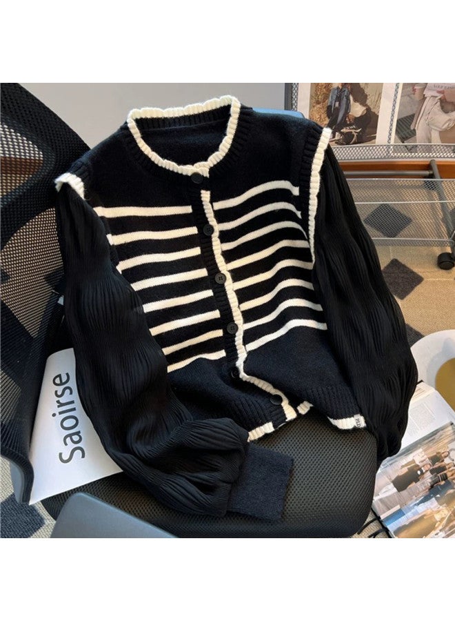 PLANDOO Designer Base Shirt Women'S Autumn Chiffon Shirt Sweater Unique Fake Two-Piece Top - Image 2