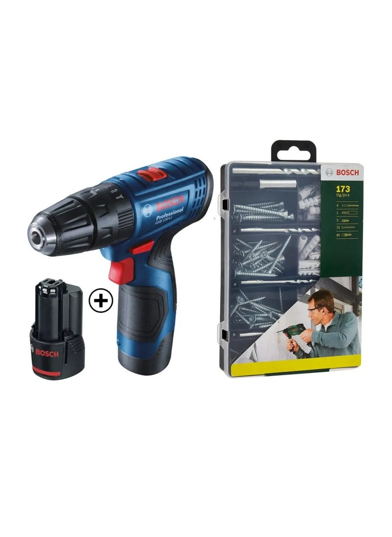 BOSCH - Professional Cordless Combi Drill, GSB 120-LI (12 V) + Bosch Fixing Set (173 Pc.) Bundle - Image 1