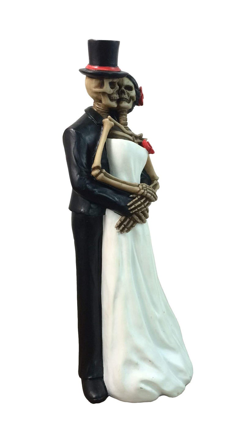 DWK 8" Till Death Day of the Dead Dia de los Muertos Skeleton Couple Decorative Figurine Bride and Groom Mini Statue Wedding Cake Topper - Image 4