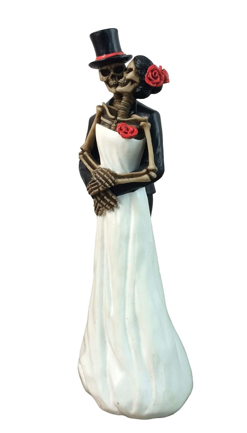 DWK 8" Till Death Day of the Dead Dia de los Muertos Skeleton Couple Decorative Figurine Bride and Groom Mini Statue Wedding Cake Topper - Image 5