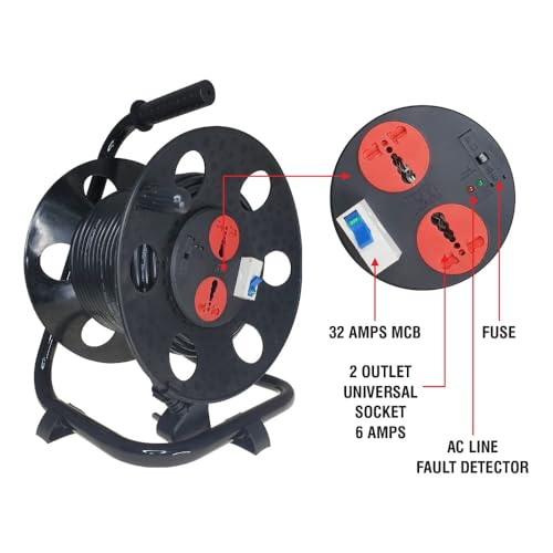MX Extension Cable Reel Drum 10M Heavy-Duty Cord Two Universal Sockets 6 Amp, 32Amp MCB Switch Cable Drum Reel Child Safety Shutter Extension - Image 5