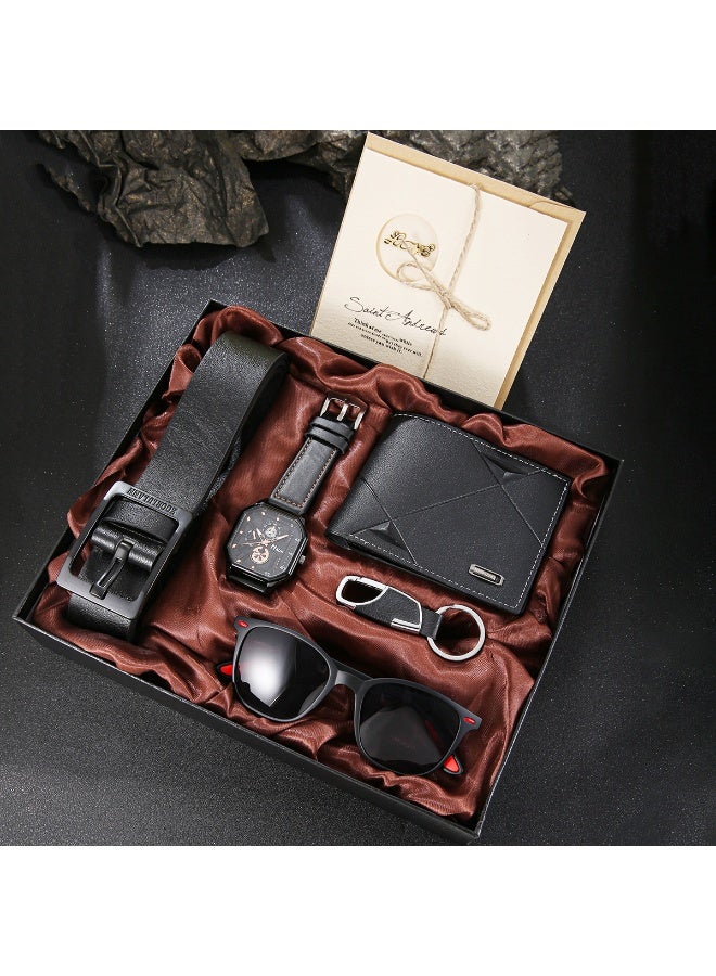 أسود كلاسيكي الغلاف الجوي الرجال ووتش مربع مجموعة ، مع مجموعة متنوعة من المنتجات العملية ، ومناسبة له هدية عيد ميلاد مثالية